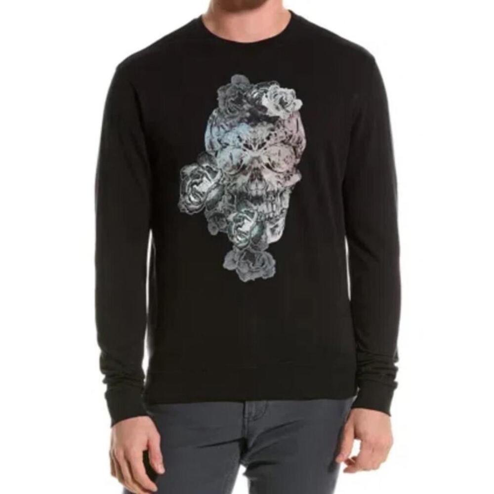 #2396 Robert Graham Zeller Skull & Floral Crewneck Mens Sweatshirt Size 2X Black